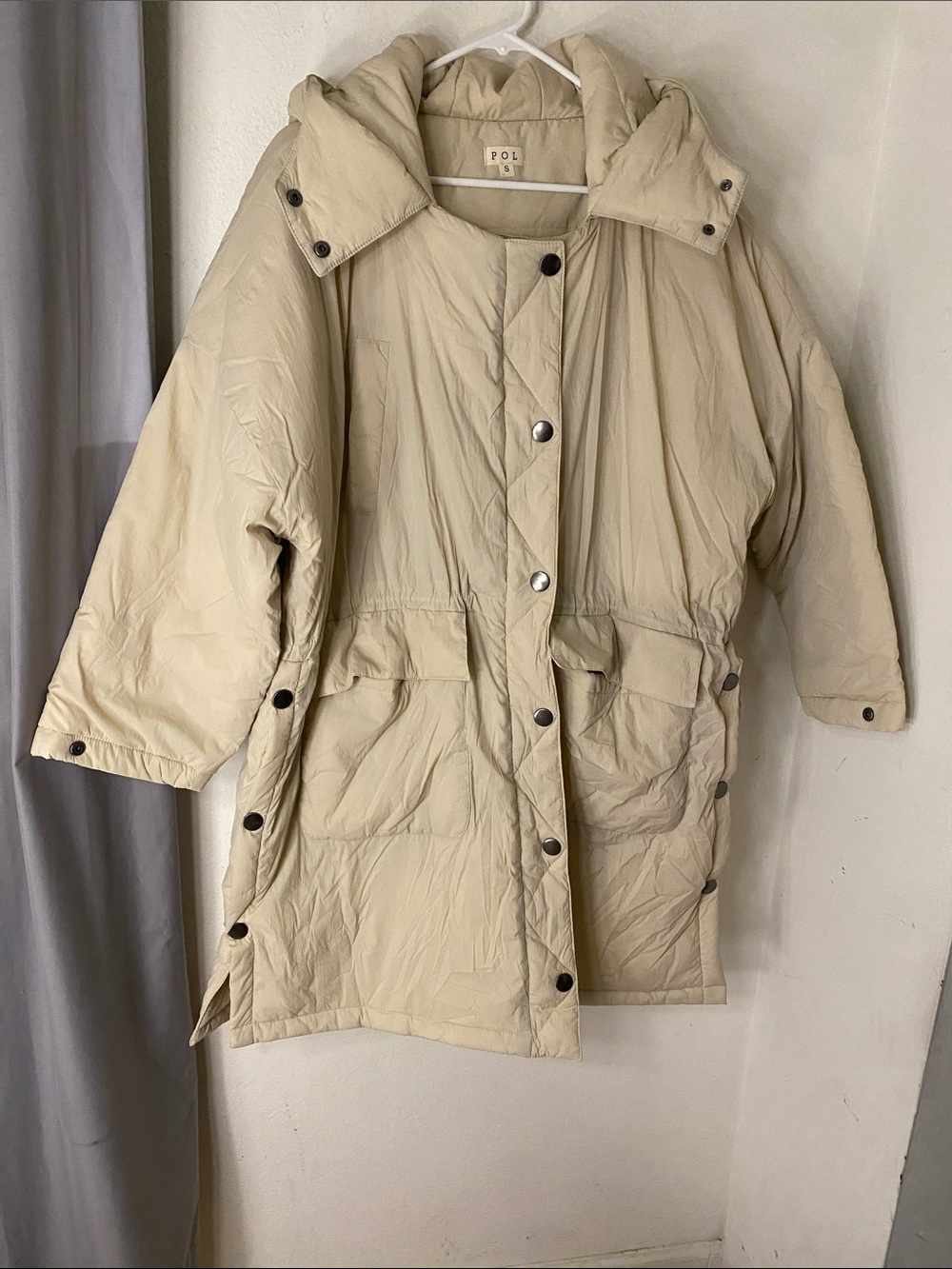 POL cream quilted hooded puffer coat